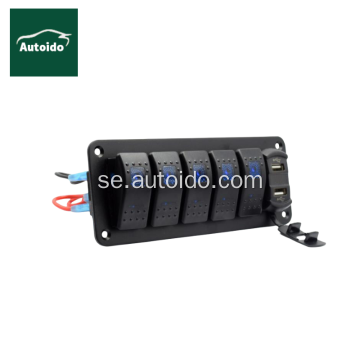 4 Gang Rocker Switch Panel med USB -laddare